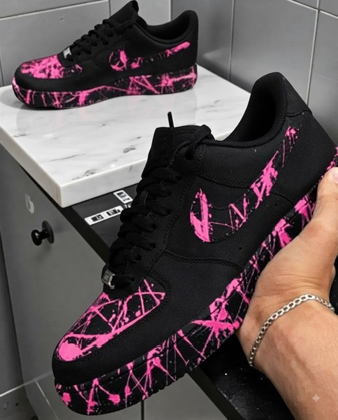Custom Neon Pink Splatter Sneakers, Hand Painted Pink and Black Shoes, Unique Gift for Sneakerhead. - Custom Hand-Painted Shoes | ZivoSell