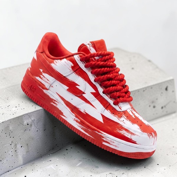 Custom Red Lightning AF1 Sneakers, Hand Painted Lightning White Shoes, Red Graffiti Design Streetwear, Gift for Him Her. - Custom Hand-Painted Shoes | ZivoSell