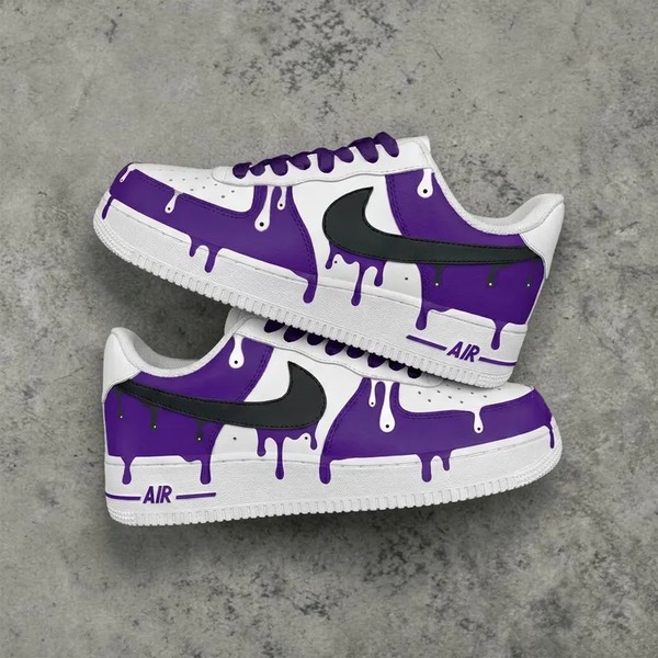 Purple Drip AF1 Custom, White & Purple Hand Painted AF1, Dripping Shoes - Custom Hand-Painted Shoes | ZivoSell