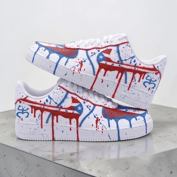 Custom Patriotic Drip Sneakers, Hand-Painted Red White Blue Stars Design, Personalized Low-Top Canvas Shoes - Custom Hand-Painted Shoes | ZivoSell