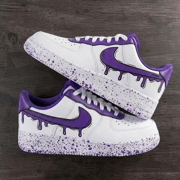 Custom Purple Drip AF1 Sneakers, Hand Painted Drip Swoosh Shoes, Purple Streetwear Sneakers, Purple Paint Splatter Af1 - Custom Hand-Painted Shoes | ZivoSell
