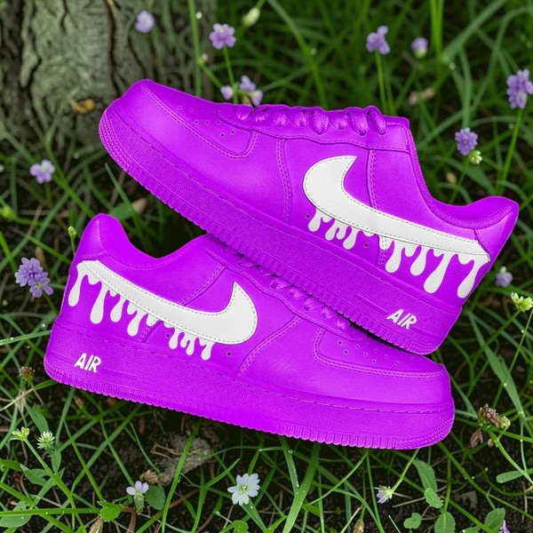 Neon Purple Drip Custom Sneakers, Hand-Painted High-Top Shoes, Unique Artistic Footwear - Custom Hand-Painted Shoes | ZivoSell