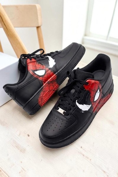Custom Superhero Sneakers, Hand Painted Web and Symbiote Shoes, Dark Superhero Sneakers, Black Red Contrast Footwear, Unique Custom Art Gift - Custom Hand-Painted Shoes | ZivoSell