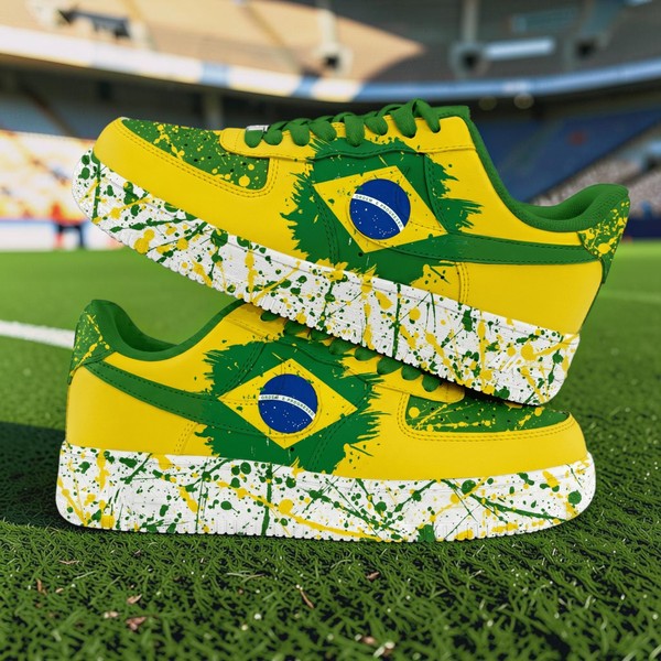 Custom Brazil AF1 Sneakers, Hand Painted Yellow And Green Shoes, National Flag AF1 Sneakers, Summer Soccer 2026, Gift for Football Fan - Custom Hand-Painted Shoes | ZivoSell