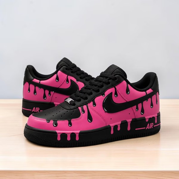 Custom Hot Pink Drip Sneakers, Hand Painted Pink Black Shoes, Black and Pink Drip Sneakers, Gift for Sneakerhead. - Custom Hand-Painted Shoes | ZivoSell