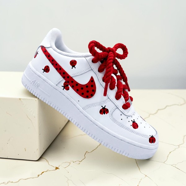 Custom Ladybug AF1 Sneakers, Hand Painted Red Polka Dot Sneakers, Custom Red Drip AF1, Unique Animal Shoes, Gift for Her Him. - Custom Hand-Painted Shoes | ZivoSell