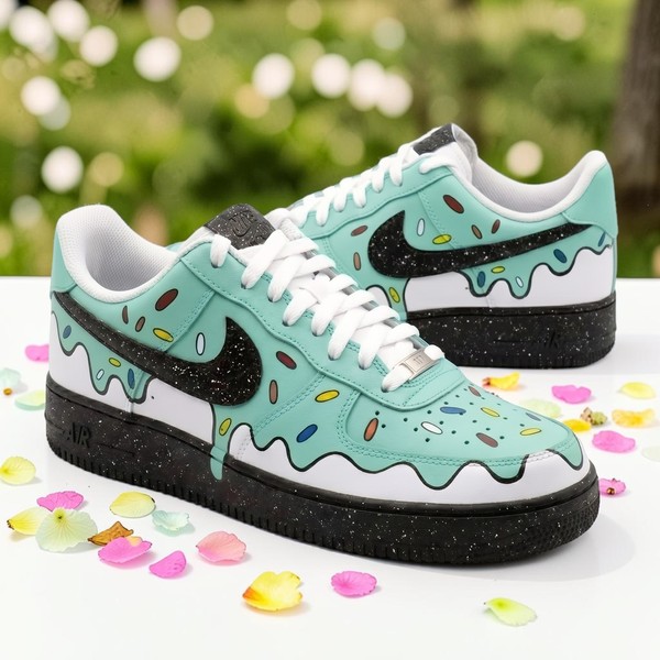 Mint Frosted Drip Sneakers, Sprinkle Design Custom Shoes, Whimsical Pastel High-Top Sneakers - Custom Hand-Painted Shoes | ZivoSell