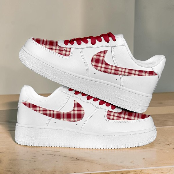 Custom Red Plaid Sneakers, Hand Painted Checkered Shoes, Vintage Aesthetic Sneakers, Unique Christmas Gift for Him/Her. - Custom Hand-Painted Shoes | ZivoSell