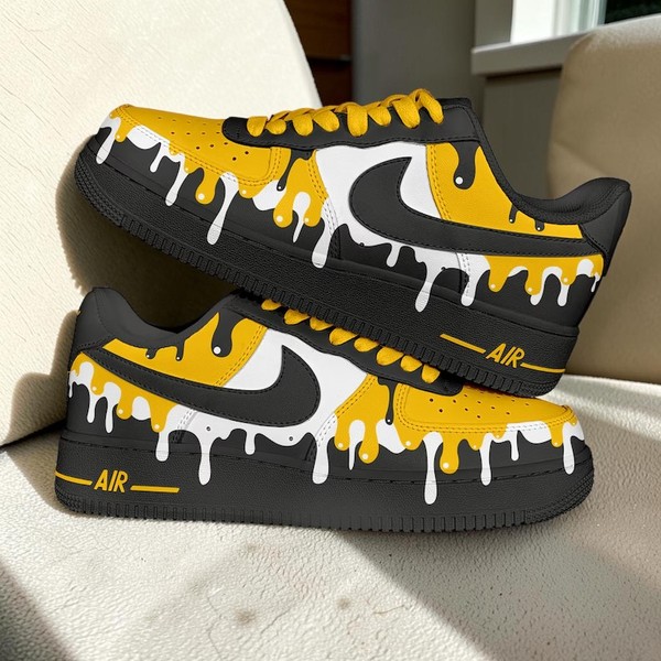 Custom Drip Sneakers, Hand-Painted Yellow and Black High-Top Shoes, Artistic Melting Design Streetwear - Custom Hand-Painted Shoes | ZivoSell
