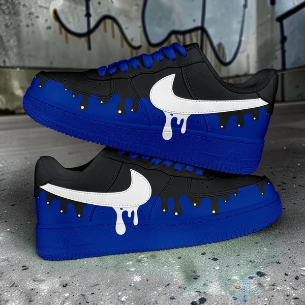 Custom Night Sky Sneakers, Hand-Painted Blue & Black Low-Top Shoes, Dripping Paint Design Sneakers, Personalized Galaxy Shoes - Custom Hand-Painted Shoes | ZivoSell
