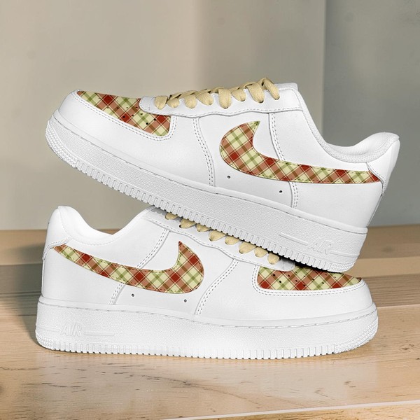 Beige and Red Plaid Custom Sneakers, Hand Painted Plaid Shoes, Unique Streetwear Fashion, Gift for Him Her. - Custom Hand-Painted Shoes | ZivoSell