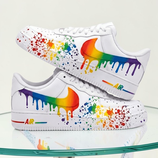 Rainbow Paint Splatter Custom AF1 Sneakers, Hand Painted Colorful Drip Sneakers, Personalized Pride Month Footwear, Unique Gift for Him/Her. - Custom Hand-Painted Shoes | ZivoSell