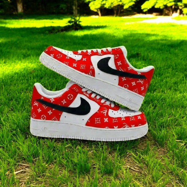 Custom Luxury Red Air Force 1, Hand-Painted Designer Style AF1 Shoes, Personalized Fashion Sneakers - Custom Hand-Painted Shoes | ZivoSell
