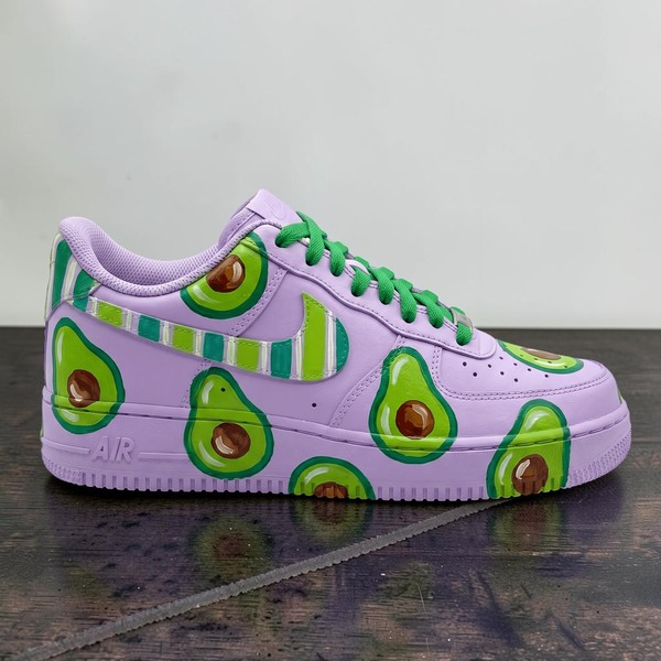 Custom Avocado Af1 Sneakers, Hand Painted Cute Avocado Design Shoes, Pastel Purple Green Aesthetic Streetwear Gift for Him Her - Custom Hand-Painted Shoes | ZivoSell
