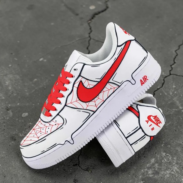 Custom Spider Web AF1 Sneakers, Hand-Painted Red Black Design, Streetwear Shoes - Custom Hand-Painted Shoes | ZivoSell