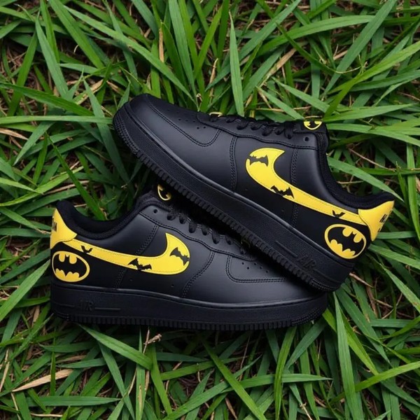 Custom Yellow Bat AF1 Sneakers, Hand Panited Superhero Black Shoes, Comic Style Footwear, Gift for Him Her. - Custom Hand-Painted Shoes | ZivoSell