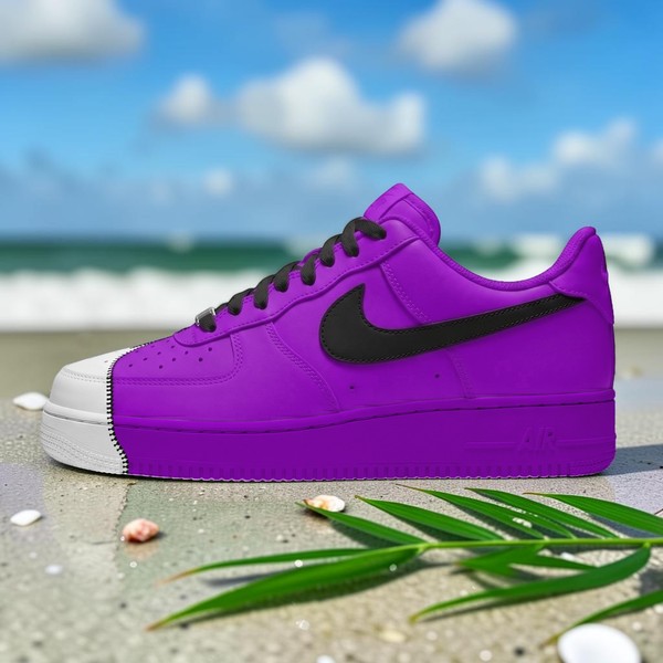 Purple Zipper Custom AF1 Sneakers, Hand Painted Purple Zipper on White AF1 Shoes, Unique Sneakers, Gift for Him Her. - Custom Hand-Painted Shoes | ZivoSell
