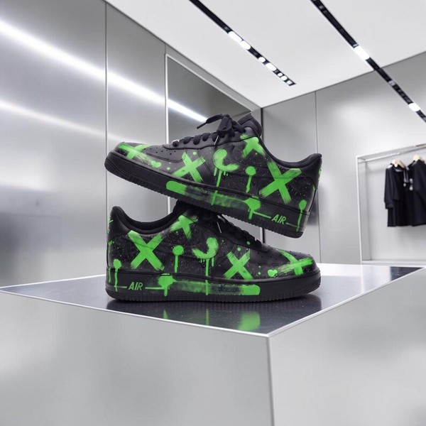 Custom Neon Green Black Sneakers, Hand Painted Green X Design Sneakers, Graffiti Black Shoes, Unique Urban Style Shoes, Gift for Him Her. - Custom Hand-Painted Shoes | ZivoSell
