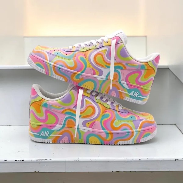 Custom Colorful Swirl Sneakers, Hand Painted Pastel Wave and White Sneakers, Psychedelic Art Shoes, Unique Gift for Sneakerhead. - Custom Hand-Painted Shoes | ZivoSell