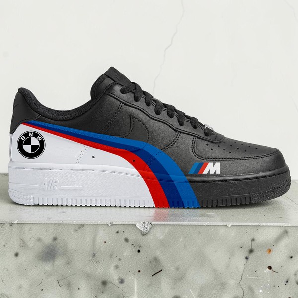 Hand Painted BMW AF1 Sneakers, Custom BMW-M Car Luxury Shoes, Racing Stripes Hand Painted Sneakers, Unique Sport Shoes. - Custom Hand-Painted Shoes | ZivoSell