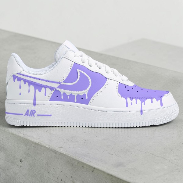 Custom Light Purple Drip AF1 Sneakers, Hand-Painted White Sneakers, Melting Paint AF1, Personalized Gift for Her Him. - Custom Hand-Painted Shoes | ZivoSell