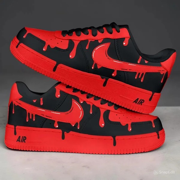 Custom Red Drip AF1 Sneakers, Hand Painted Black and Red Dripping Shoes, Artistic Streetwear Sneakers, Bold Drip Design - Custom Hand-Painted Shoes | ZivoSell