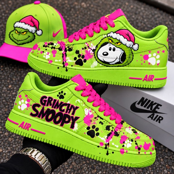 Grinch Snoopy Custom Sneakers, Lime Green Hand-Painted Air Shoes