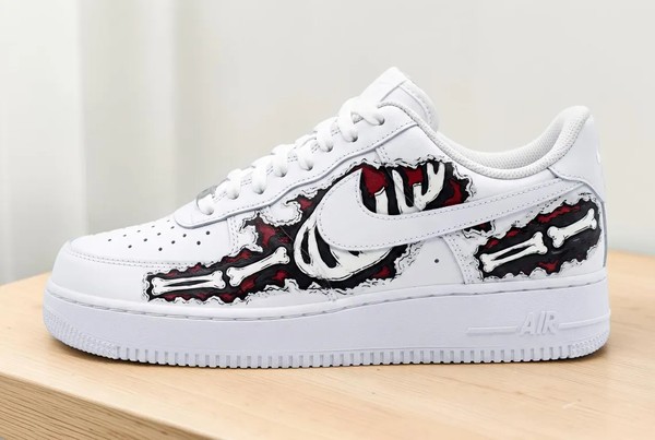 Hand-Painted Skeleton AF1 Sneakers, Custom Bone on White Shoes, Exposed Bone Custom White AF1, Unique Style Shoes. - Custom Hand-Painted Shoes | ZivoSell