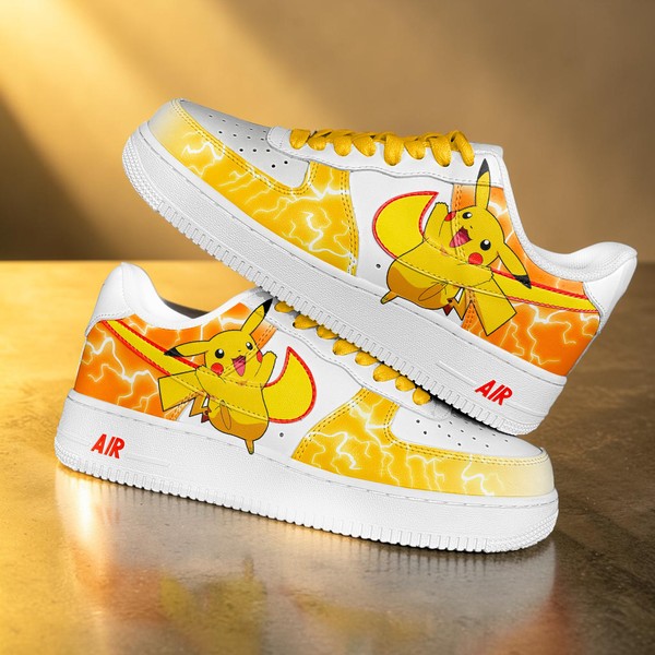 Pikachu Custom Air Sneakers, Yellow Lightning Bolt Design Shoes, Hand-Painted Anime Character Sneakers - Custom Hand-Painted Shoes | ZivoSell