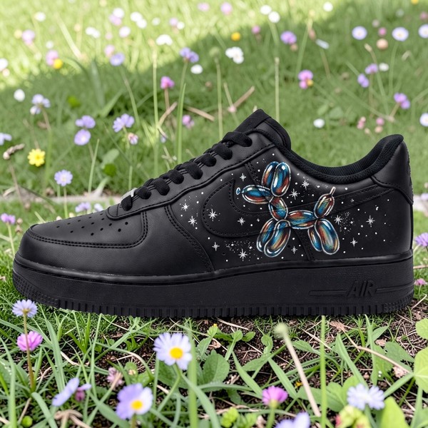Custom Bubble Dog Galaxy Sneakers, Hand-Painted Night Sky Low-Top Shoes, Personalized Space-Themed Casual Footwear - Custom Hand-Painted Shoes | ZivoSell