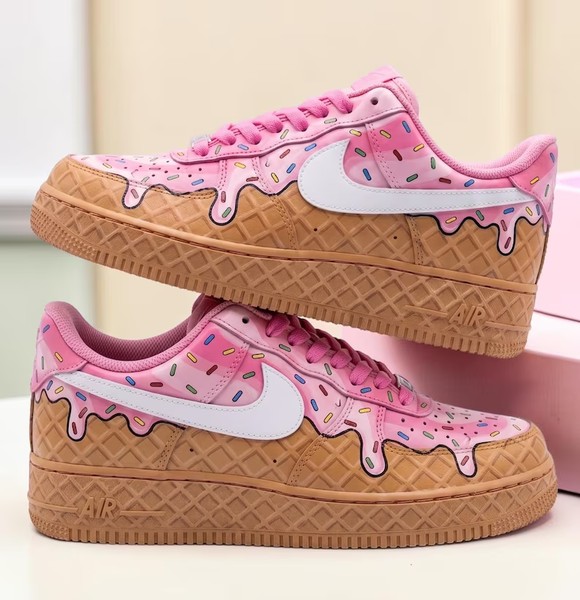 Custom Pink Donut Custom AF1 Sneakers, Hand Painted Waffle Shoes, Fun Food AF1 Sneakers, Cute Custom Shoes, Personalized Gift for Her. - Custom Hand-Painted Shoes | ZivoSell