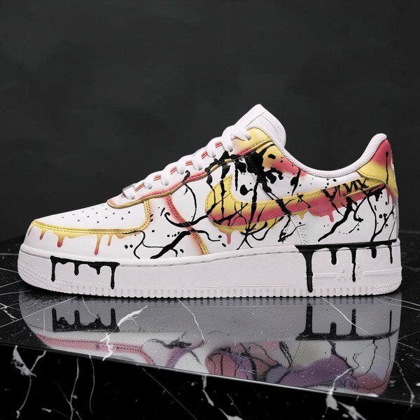 Custom Drip Sneakers, Hand-Painted Yellow and Pink Paint Drip Design Shoes, Personalized Sneakers for Art Lovers, Unique Graffiti Art - Custom Hand-Painted Shoes | ZivoSell