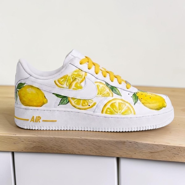 Custom Lemon Slice AF1 Sneakers, Hand Painted Lemon Yellow Shoes, Custom White AF1 Sneakers, Vibrant Fruit Shoes, Unique Gift for Art Lovers - Custom Hand-Painted Shoes | ZivoSell
