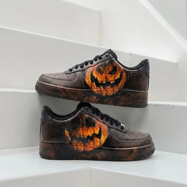Custom Halloween Pumpkin Sneakers, Hand Painted Jack O Lantern Sneakers, Scary Black and Orange Sneakers, Halloween Gift for Him Her. - Custom Hand-Painted Shoes | ZivoSell