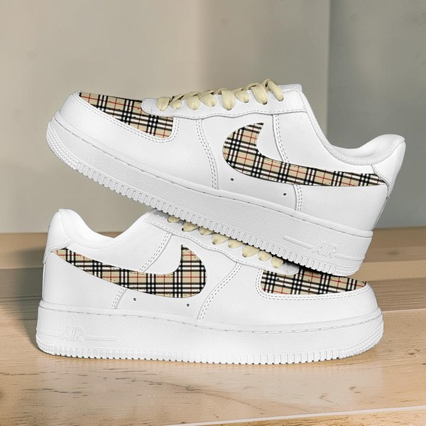 Custom Plaid Design Sneakers, Hand Painted Sneakers, White Custom Design Shoes, Personalized White Sneakers, Unique Gift for Her Him. - Custom Hand-Painted Shoes | ZivoSell