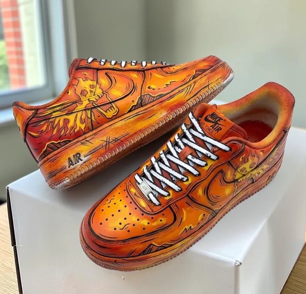 Custom Fire Skull Sneakers, Hand Painted Orange Flame Sneakers, Unique Fire Streetwear Shoes, Gift for Him Her. - Custom Hand-Painted Shoes | ZivoSell