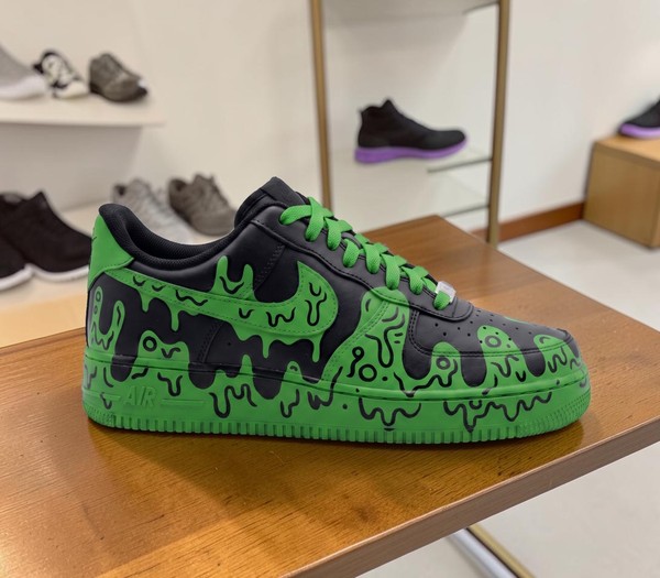 Neon Green Slime Drip Custom Sneakers, Black High-Top Shoes with Toxic Ooze Design, Personalized Street Art Kicks - Custom Hand-Painted Shoes | ZivoSell