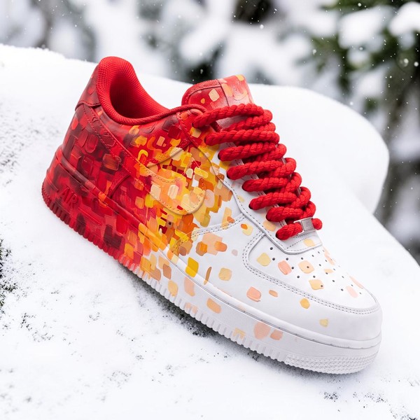 Hand Painted Red and Orange AF1 Sneakers, Custom Oil Paint Style Sneakers, White Artistic AF1 Shoes, Personalized Bold Statement Footwear. - Custom Hand-Painted Shoes | ZivoSell