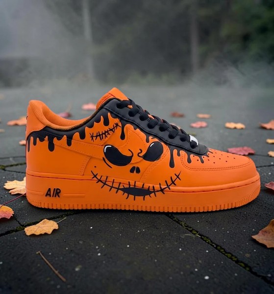 Custom Halloween Pumpkin Sneakers, Hand Painted Spooky Pumpkin Drip Shoes, Orange and Black Sneakers, Halloween Gifts. - Custom Hand-Painted Shoes | ZivoSell