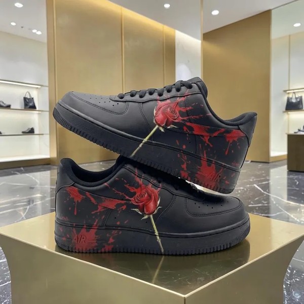 Custom Red Rose Splatter Sneakers, Hand Painted Black and Red Sneakers, Red Floral Shoes, Unique Gift for Her. - Custom Hand-Painted Shoes | ZivoSell