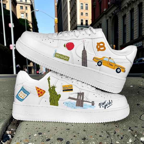Custom New York City AF1 Sneakers, Hand Painted NYC Icon White Shoes, Statue of Liberty AF1, Empire State Building Sneakers. - Custom Hand-Painted Shoes | ZivoSell