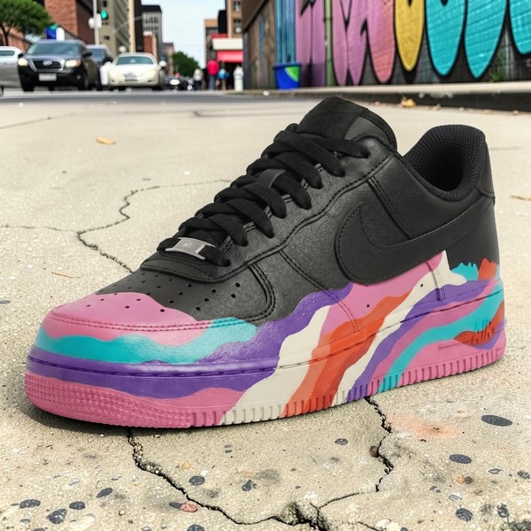 Custom Colorful Drip AF1 Sneakers, Hand Painted Colorful Black Sneakers, Unique Melting Paint Shoes, Personalized Gift for Her Him. - Custom Hand-Painted Shoes | ZivoSell