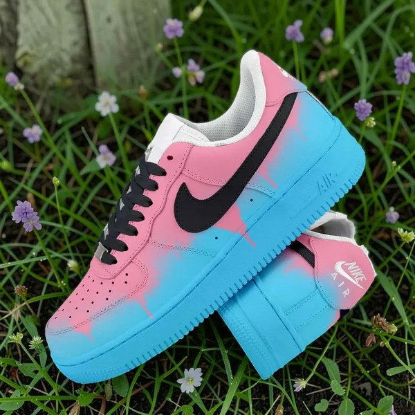 Custom Pink and Blue Ombre AF1 Sneakers, Hand Painted Pastel Drip Shoes, Personalized Colorful AF1, Unique Gift for Her Him. - Custom Hand-Painted Shoes | ZivoSell
