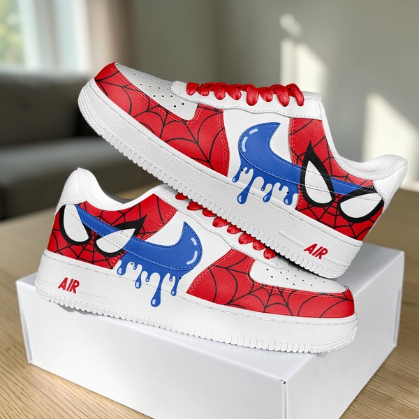 Custom Spider Hero Low-Top Sneakers, Hand-Painted Red Blue Design, Personalized Comic Hero Shoes - Custom Hand-Painted Shoes | ZivoSell