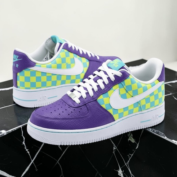 Custom Checkerboard Sneakers, Hand-Painted Purple and Green Checkered Design, Personalized Sneakers for Retro Lovers, Unique Art Shoes - Custom Hand-Painted Shoes | ZivoSell