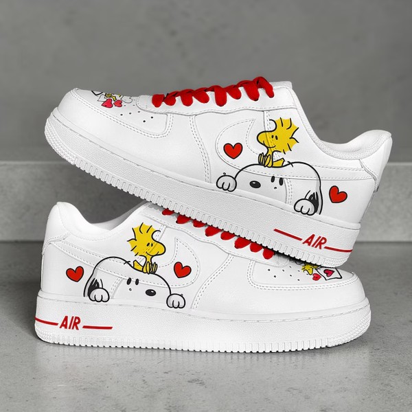 Custom Cartoon Dog Af1 Sneakers, Cute Heart Pattern Shoes, Hand Painted Kawaii Aesthetic Gift for Her Valentine Style - Custom Hand-Painted Shoes | ZivoSell