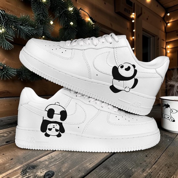 Hand Painted Cute Panda AF1 Sneakers, Custom Bear Cartoon Shoes, Unique Minimalist AF1 Sneakers, Gifts for Bear Lovers. - Custom Hand-Painted Shoes | ZivoSell