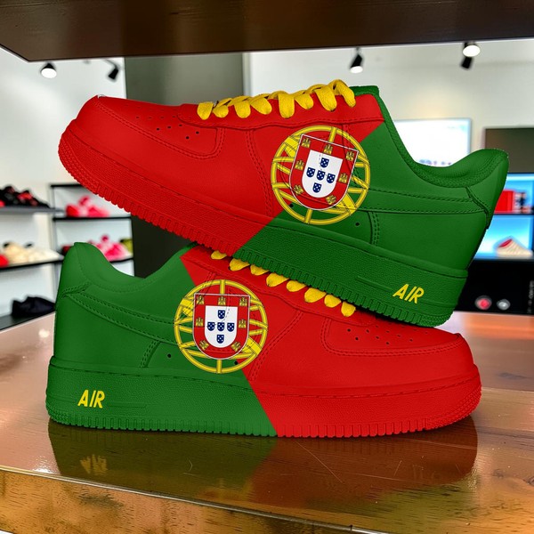 Hand Painted Portugal AF1 Sneakers, Custom Green Red Shoes, Hand Painted National Flag Footwear, Summer Soccer 2026, Gift for Football Fan - Custom Hand-Painted Shoes | ZivoSell