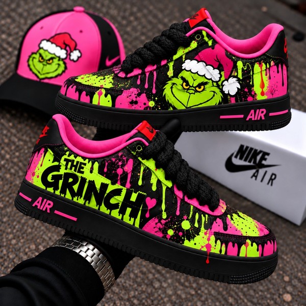 Gri.nch Pink & Green Drip Custom Sneakers – Christmas Edition