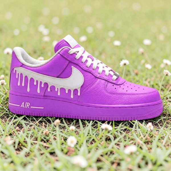 Custom Hand Painted Purple Drip AF1 Sneakers, Melting Paint Design Shoes - Custom Hand-Painted Shoes | ZivoSell